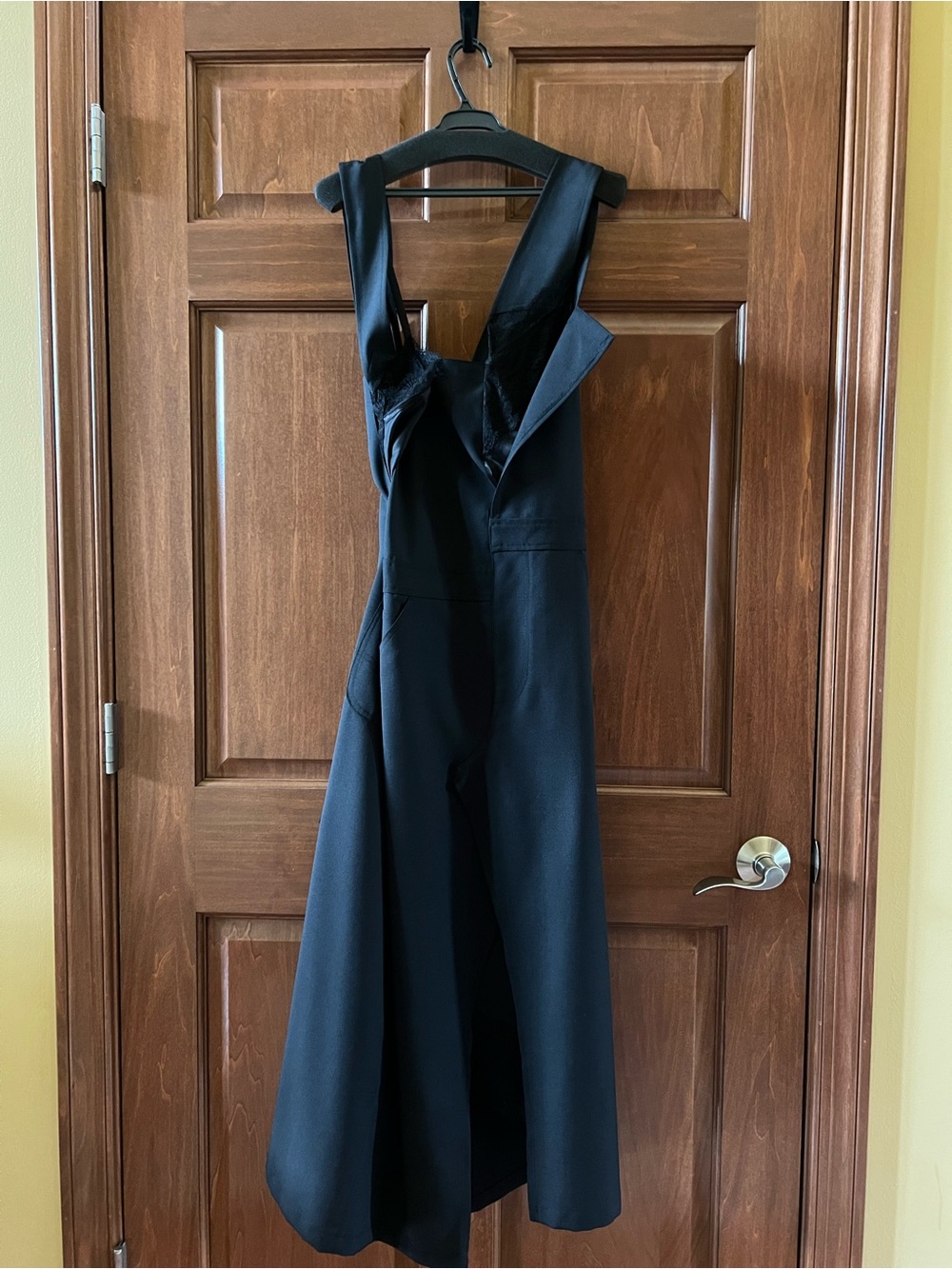 Junya Watanabe Dress Pinafore Long Asymmetrical Wool Satin and Lace Black Size M